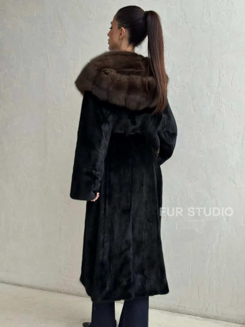 Норка кимоно BLACKGLAMA С капюшоном