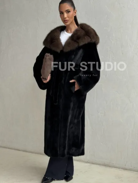 Норка кимоно BLACKGLAMA С капюшоном - фото 2