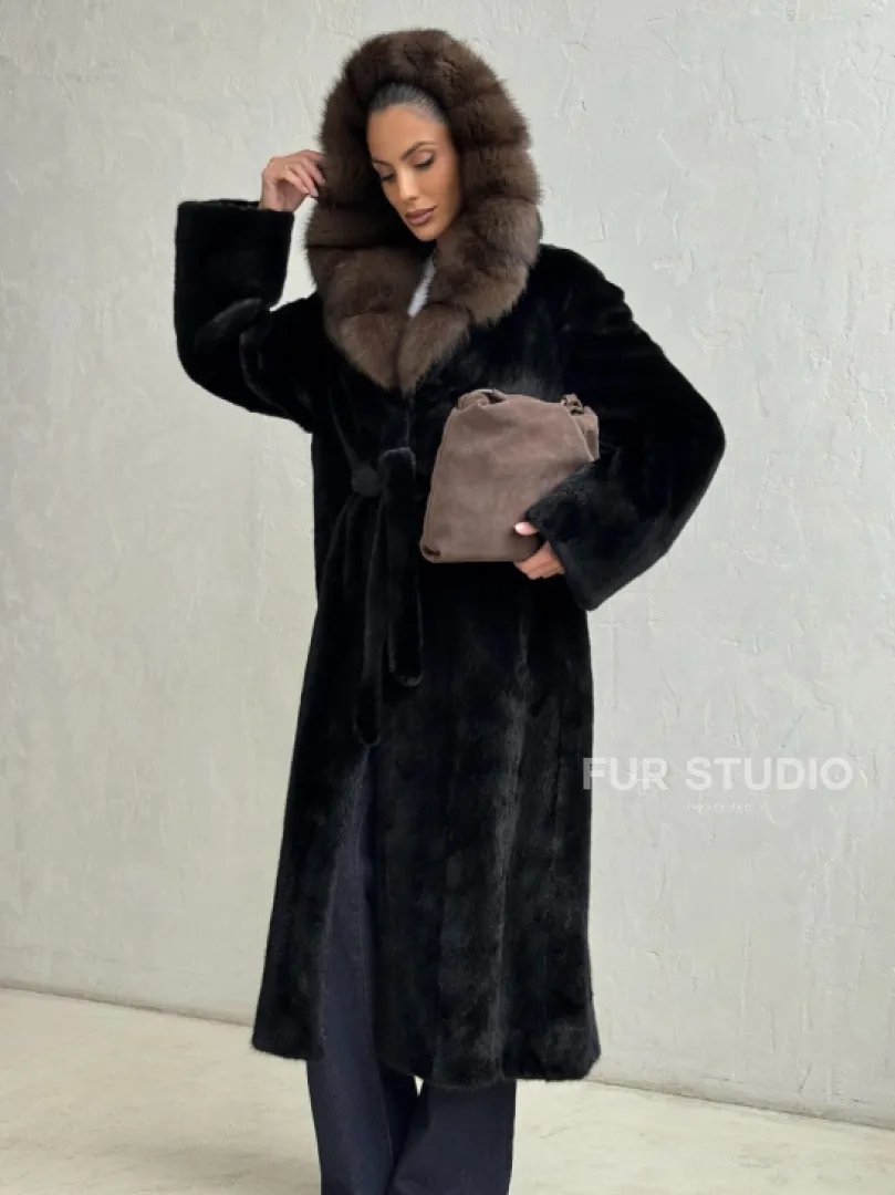 Норка кимоно BLACKGLAMA С капюшоном