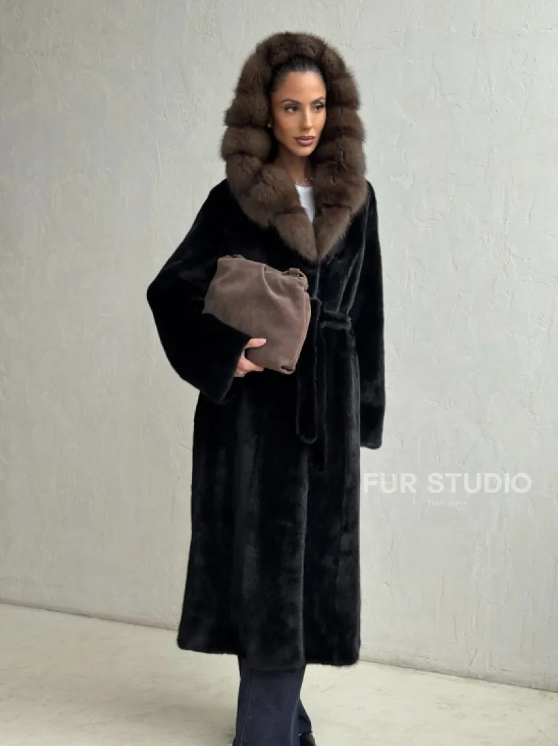 Норка кимоно BLACKGLAMA С капюшоном