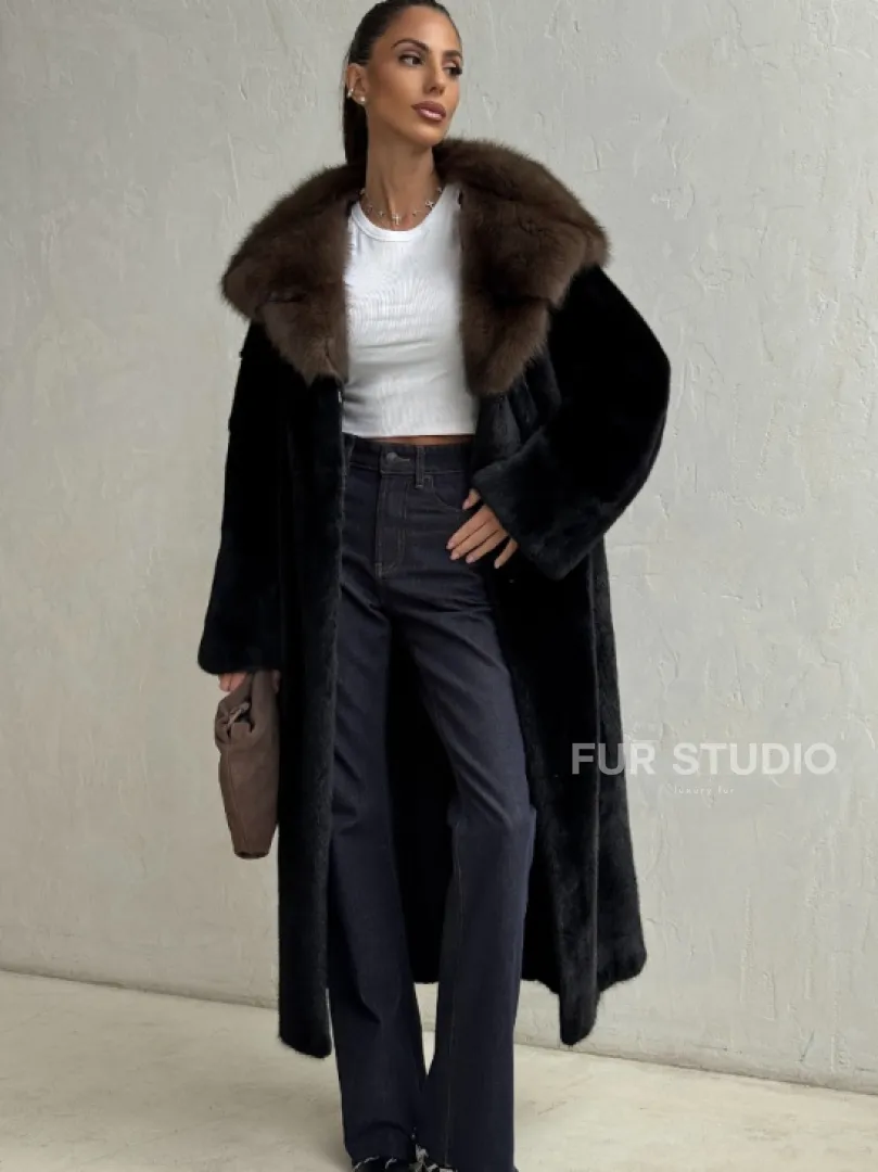 Норка кимоно BLACKGLAMA С капюшоном