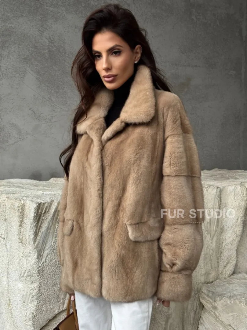 Норковый жакет с английским воротником - пастель