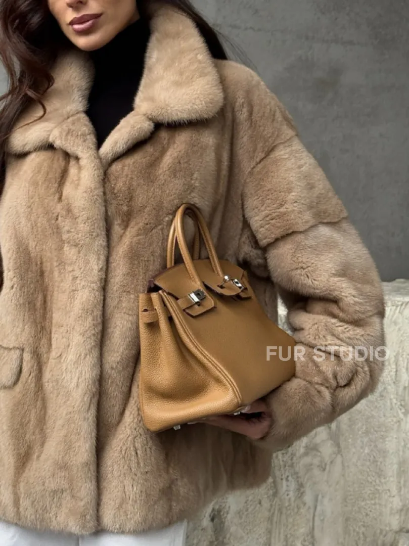 Норковый жакет с английским воротником - пастель