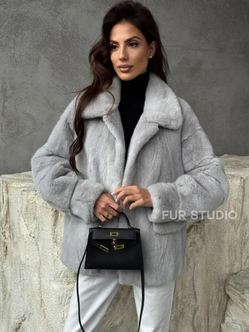 Голубая норковая шуба