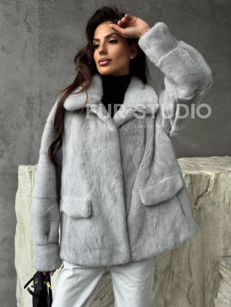 Голубая норковая шуба - фото 7