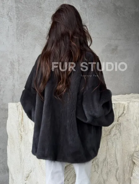 Серый норковый полушубок - автоледи - фото 7