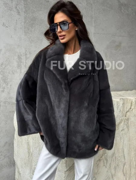 Серый норковый полушубок - автоледи - фото 5