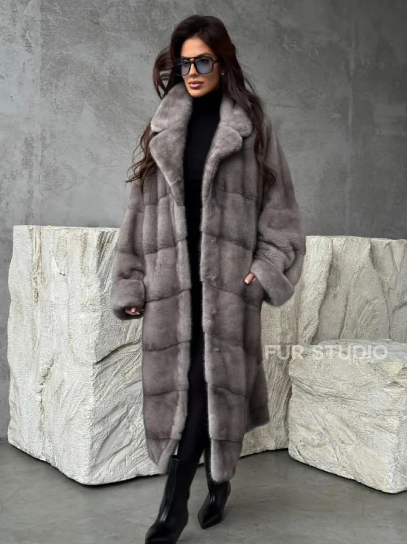 Серая норковая шуба oversize