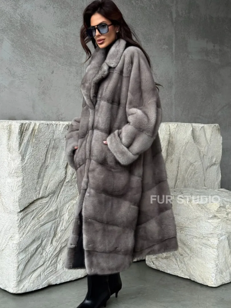Серая норковая шуба oversize