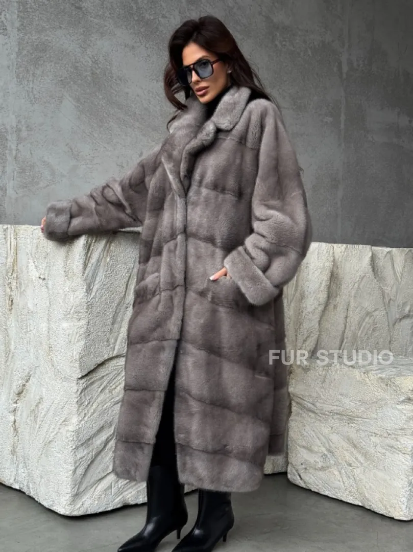 Серая норковая шуба oversize