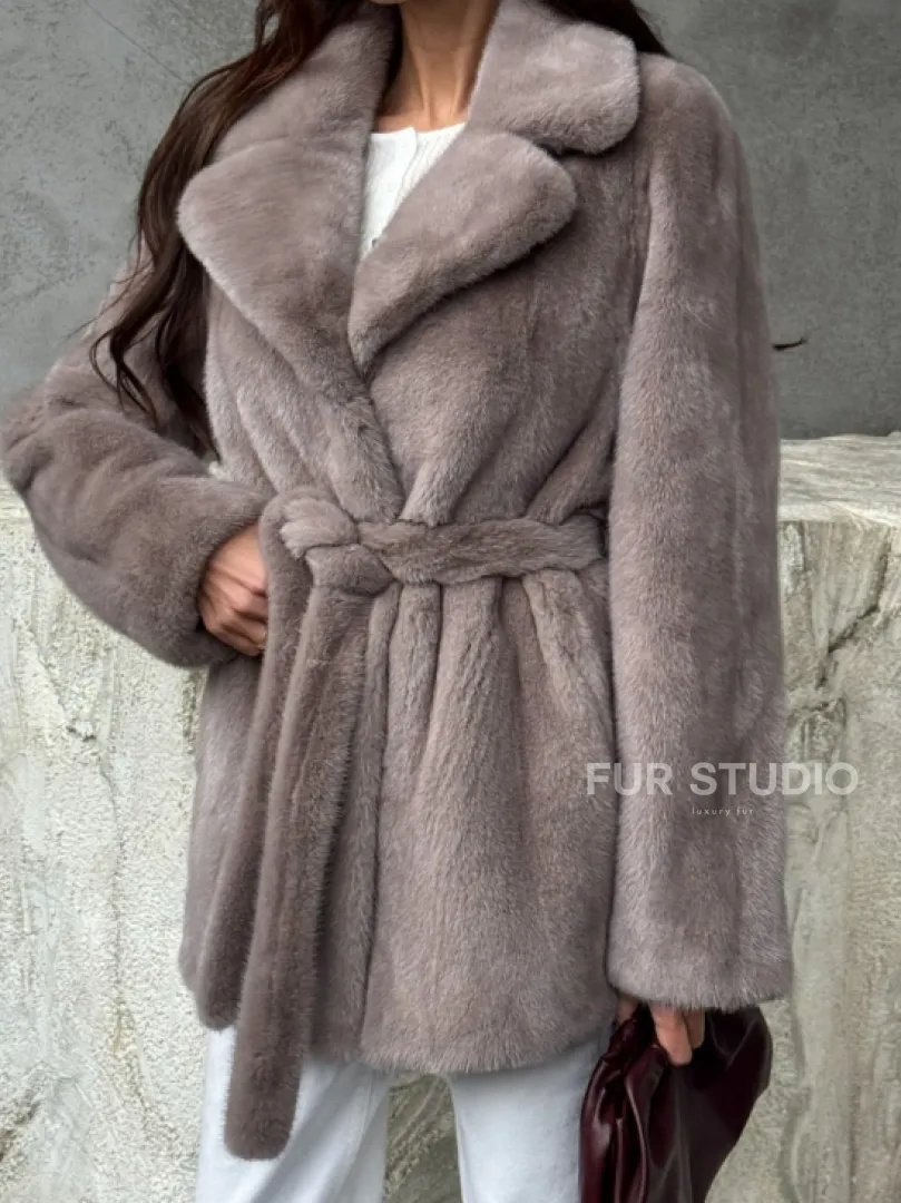 Норковая шуба - жакет с поясом