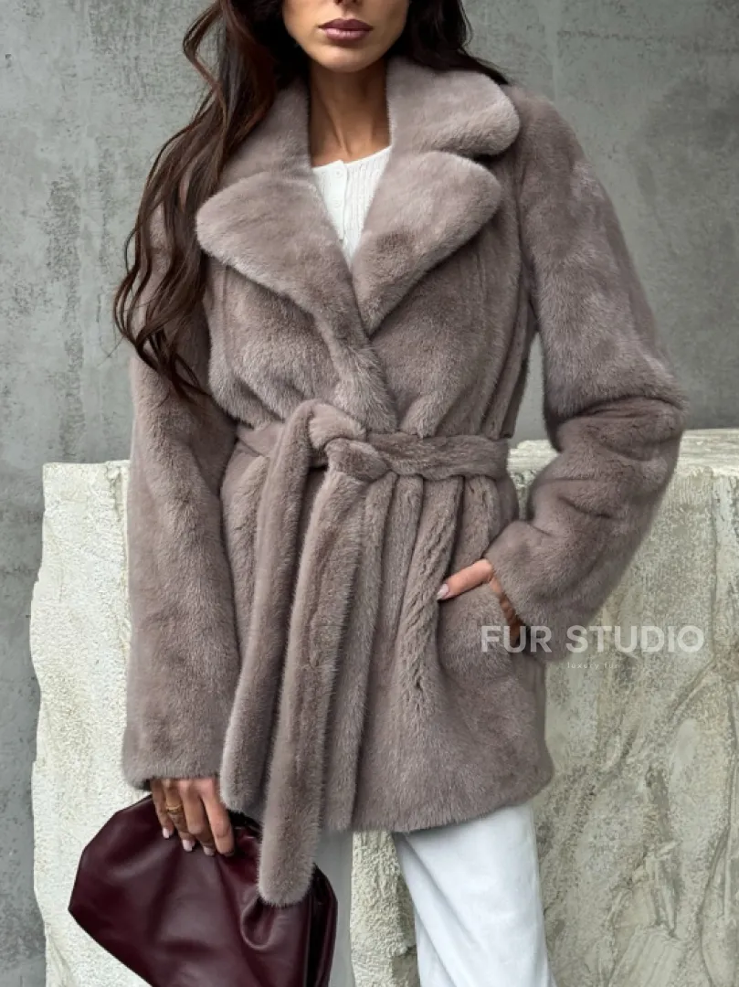 Норковая шуба - жакет с поясом