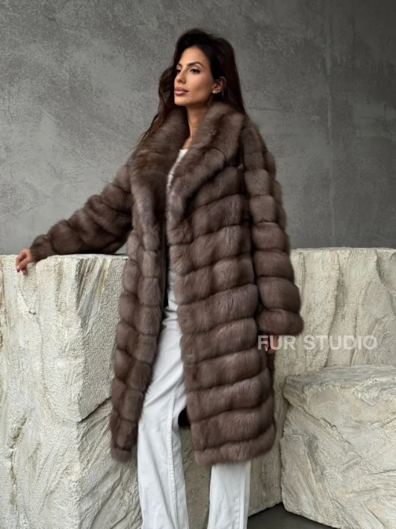 Шуба из куницы средней длины