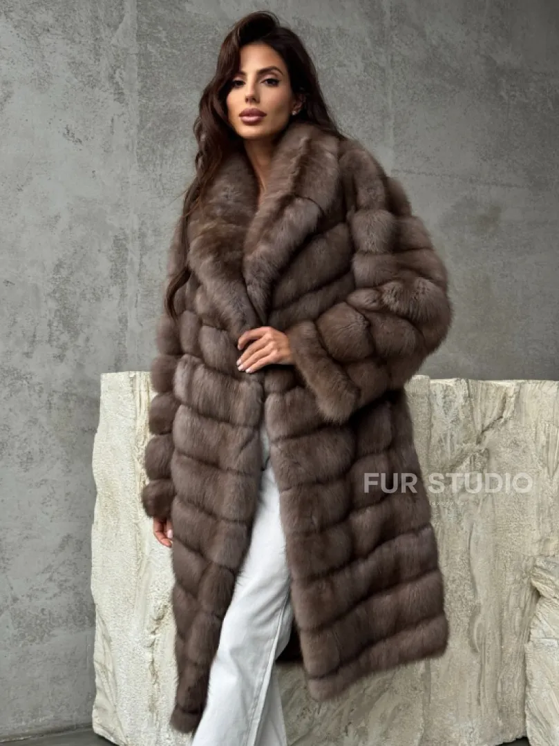 Шуба из куницы средней длины