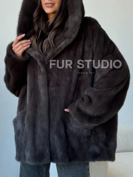 Норковый полушубок с капюшоном - фото 1