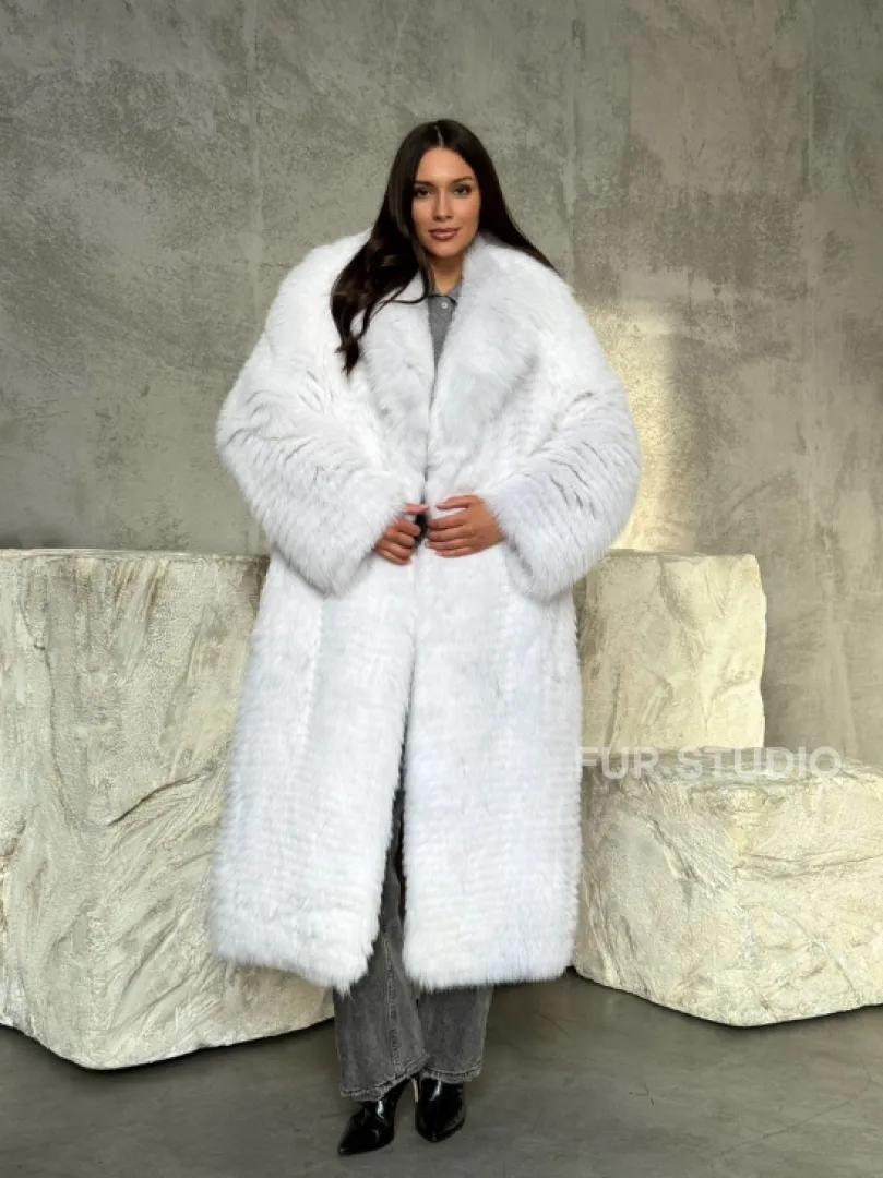 Длинная шуба из белой арктической лисы - пошив в роспуск