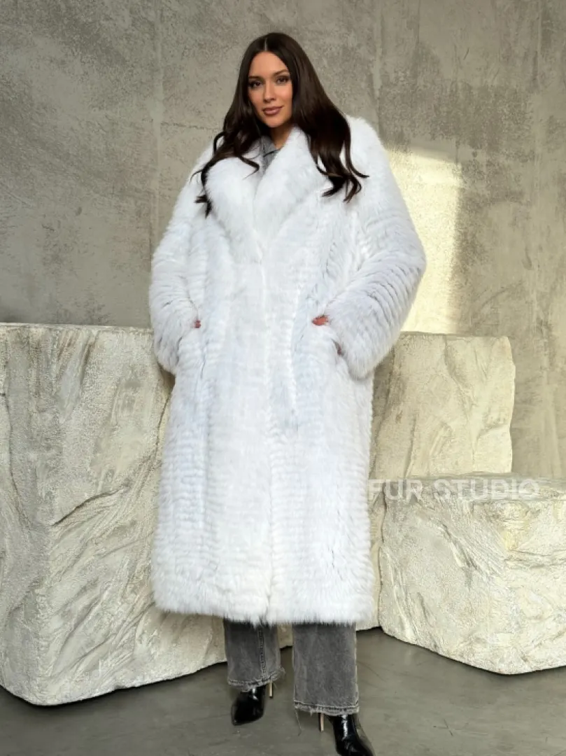 Длинная шуба из белой арктической лисы - пошив в роспуск