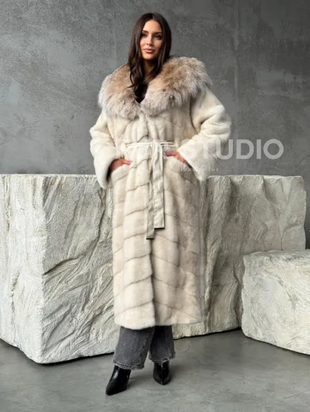 Норка шуба паркет с капюшоном рысь - фото 4