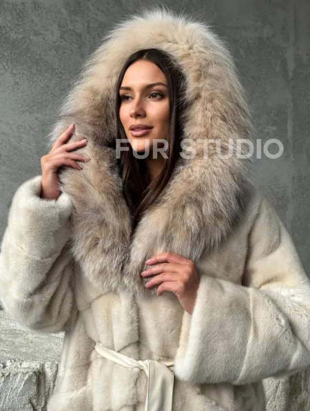 Норка шуба паркет с капюшоном рысь - фото 5