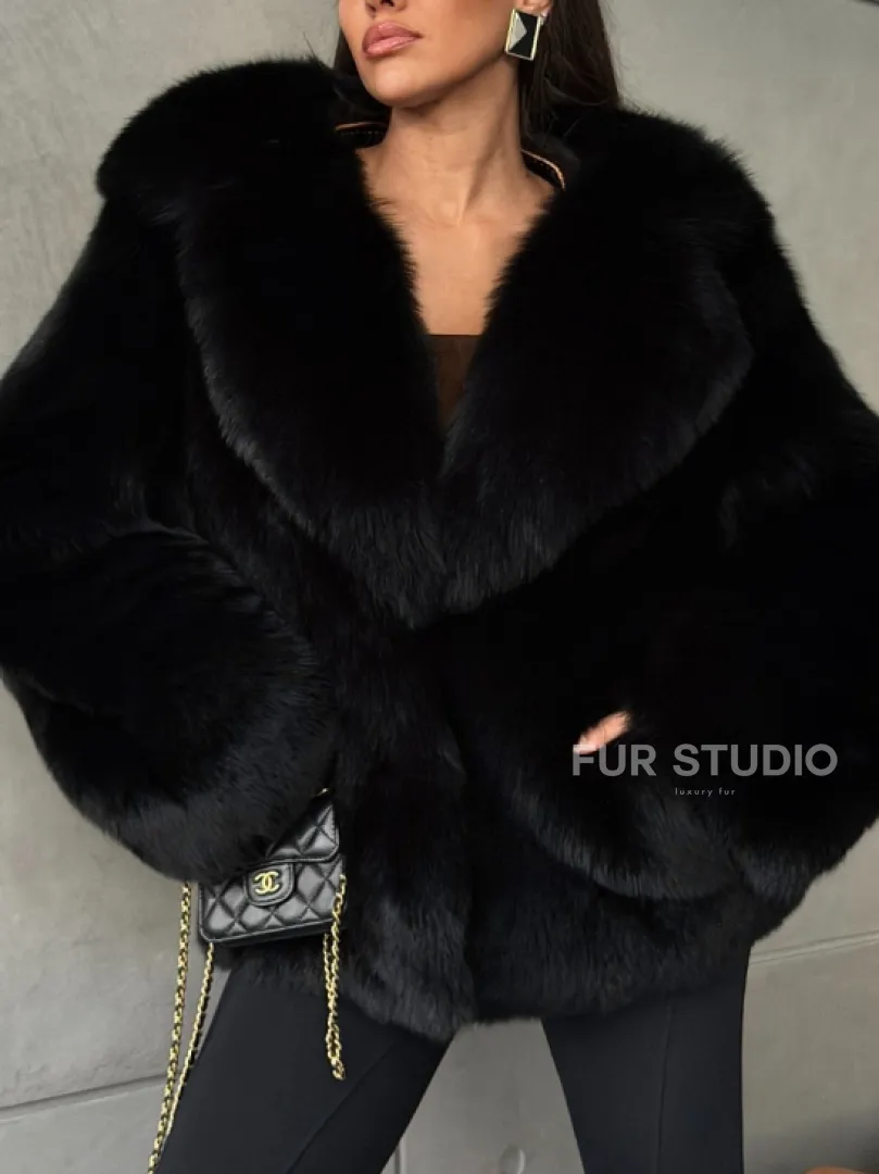 Черная шуба из лисы