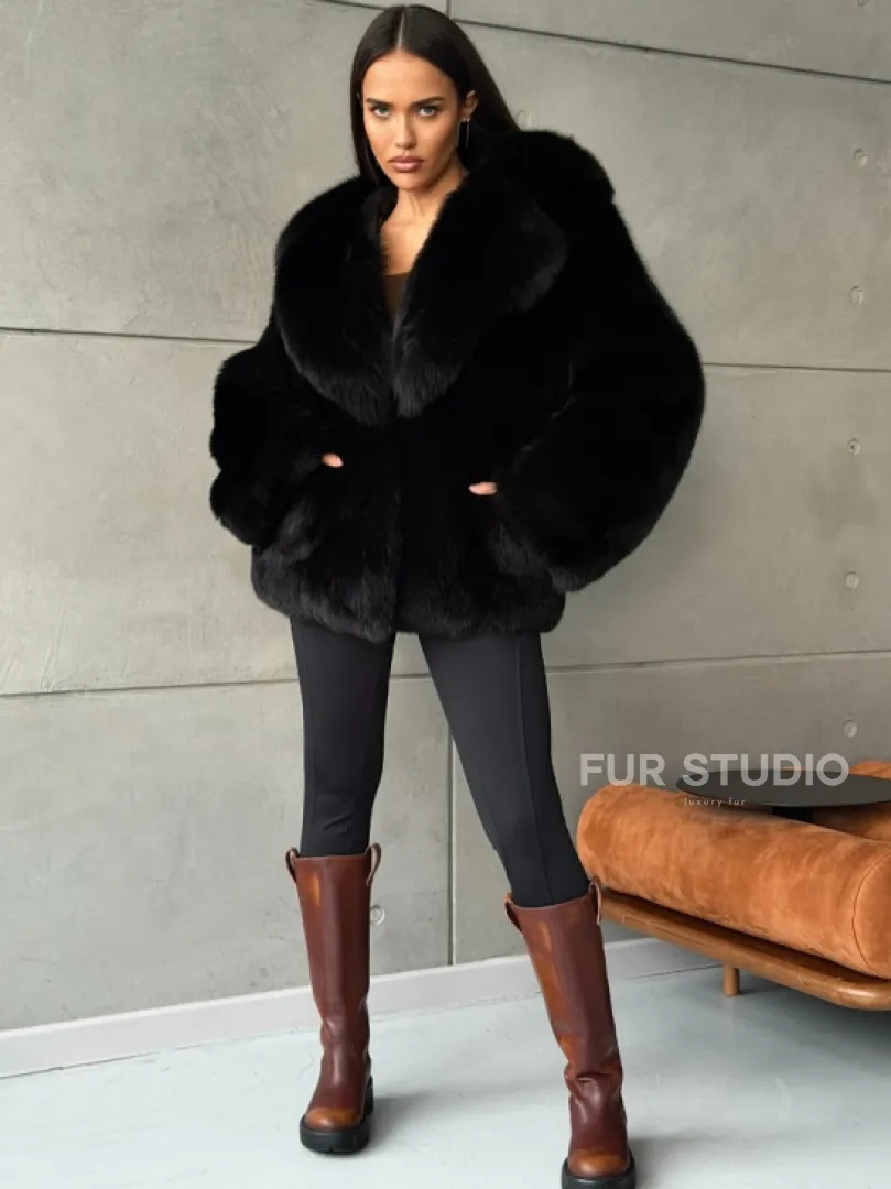 Черная шуба из лисы