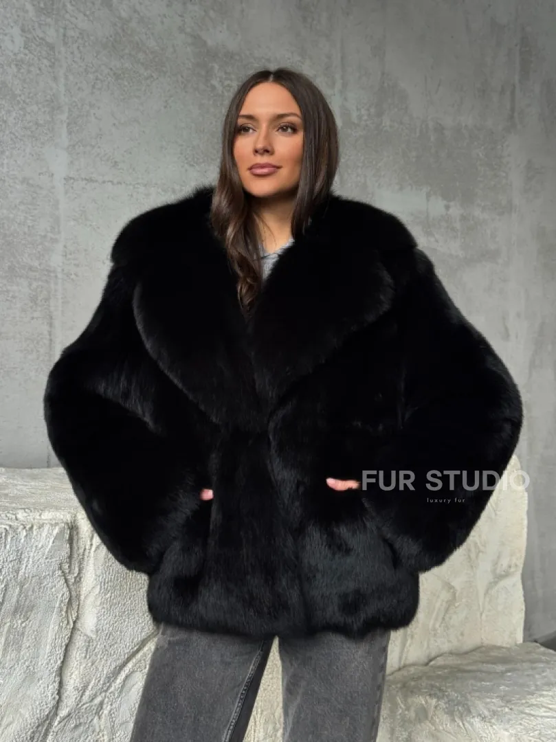 Черная шуба из лисы