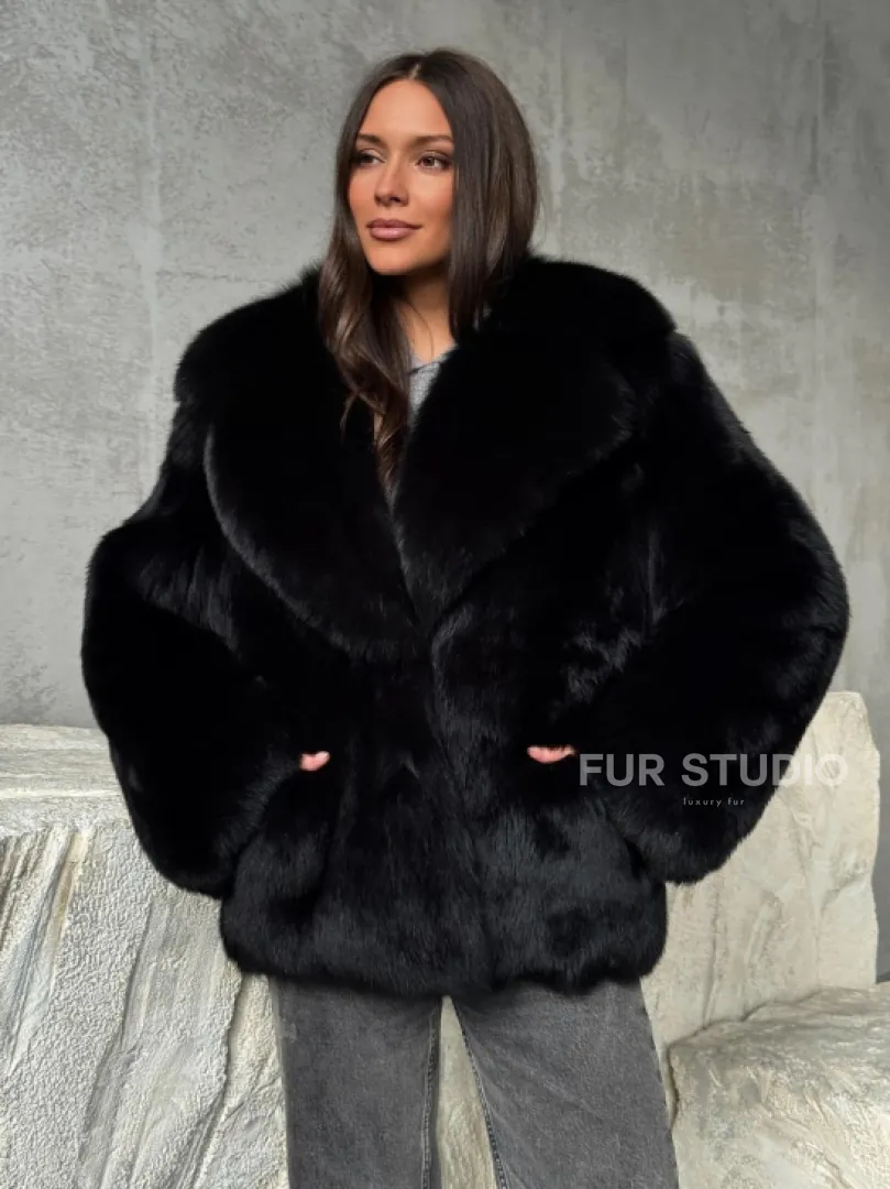 Черная шуба из лисы
