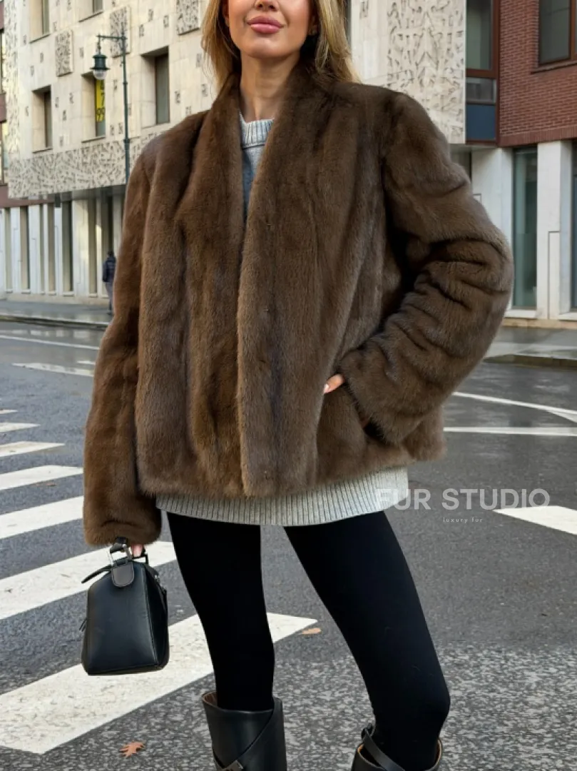 Короткий норковый жакет - цвет соболь
