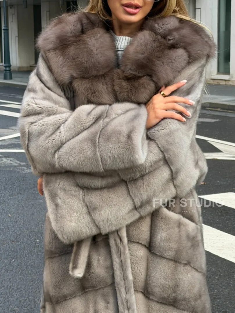 Шуба норковая женская с капюшоном куница