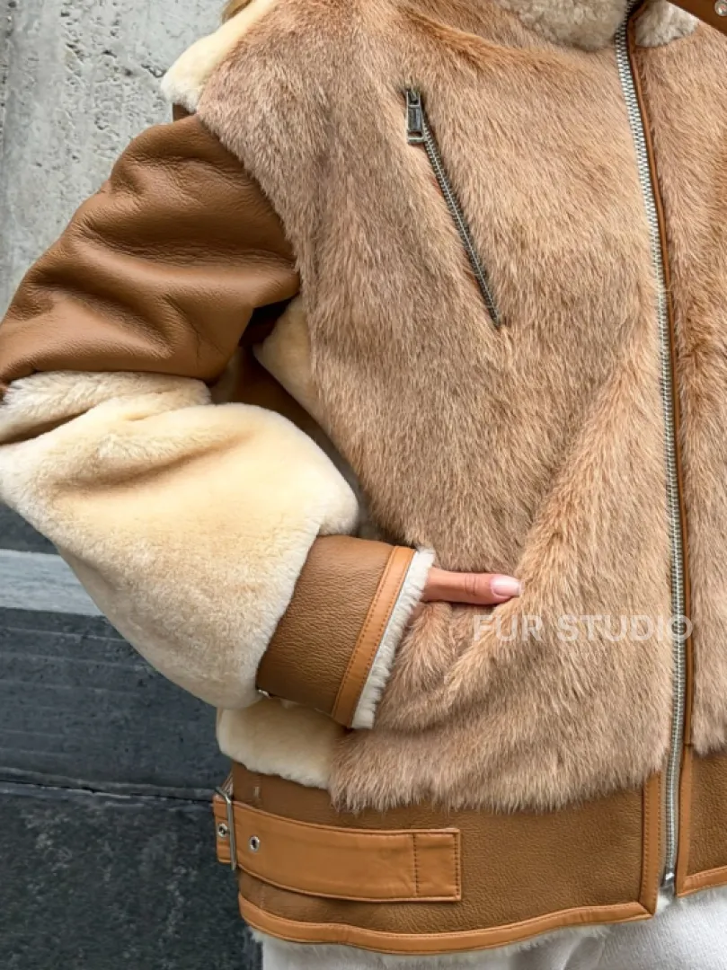 Комбинированная дубленка из овчины и норки