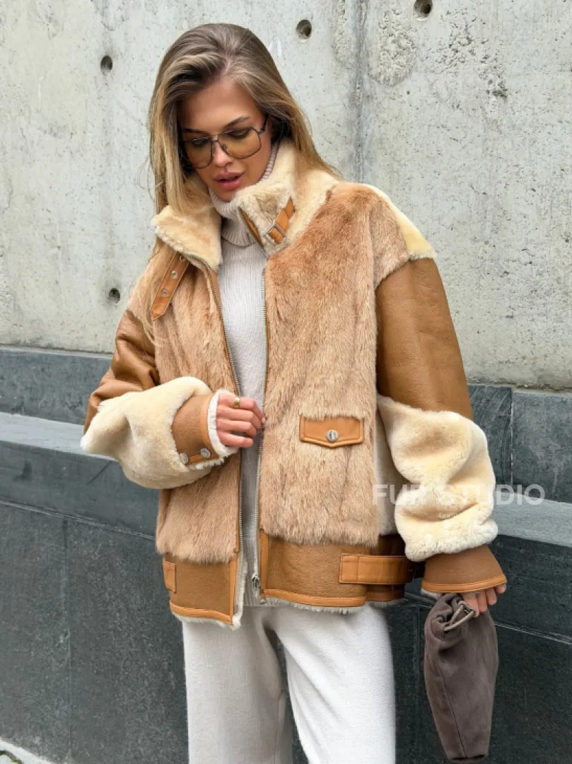 Комбинированная дубленка из овчины и норки