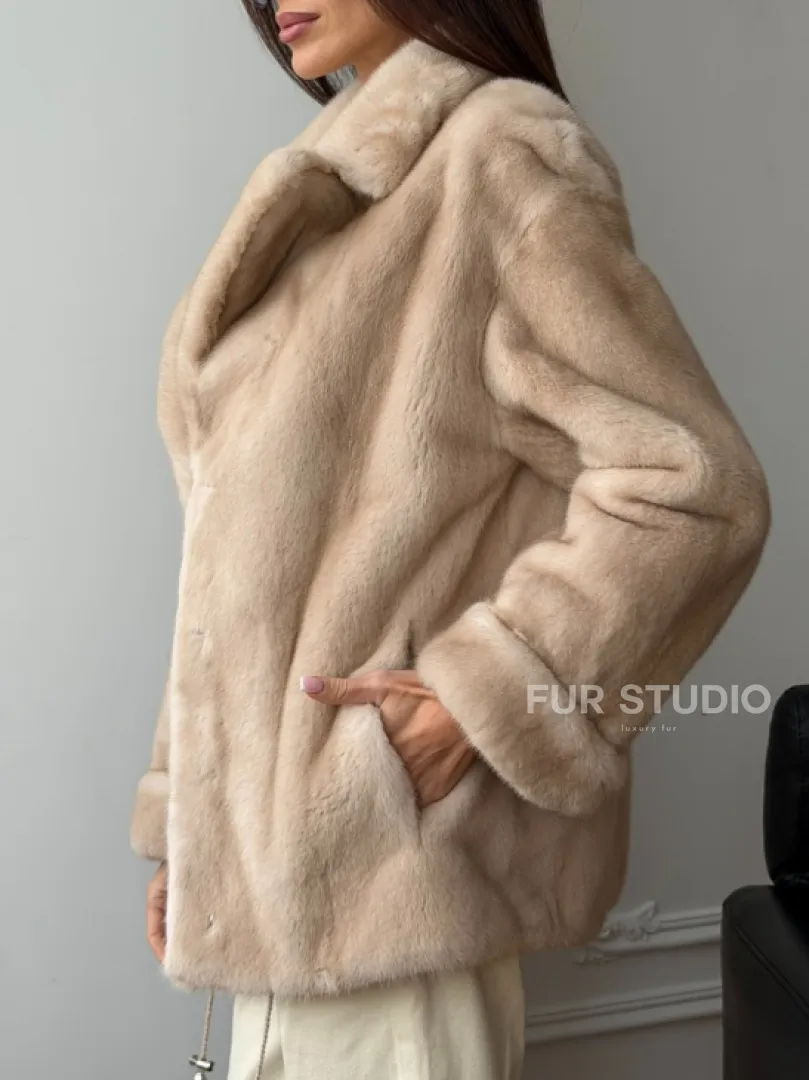 Норковый полушубок в натуральном цвете пастель