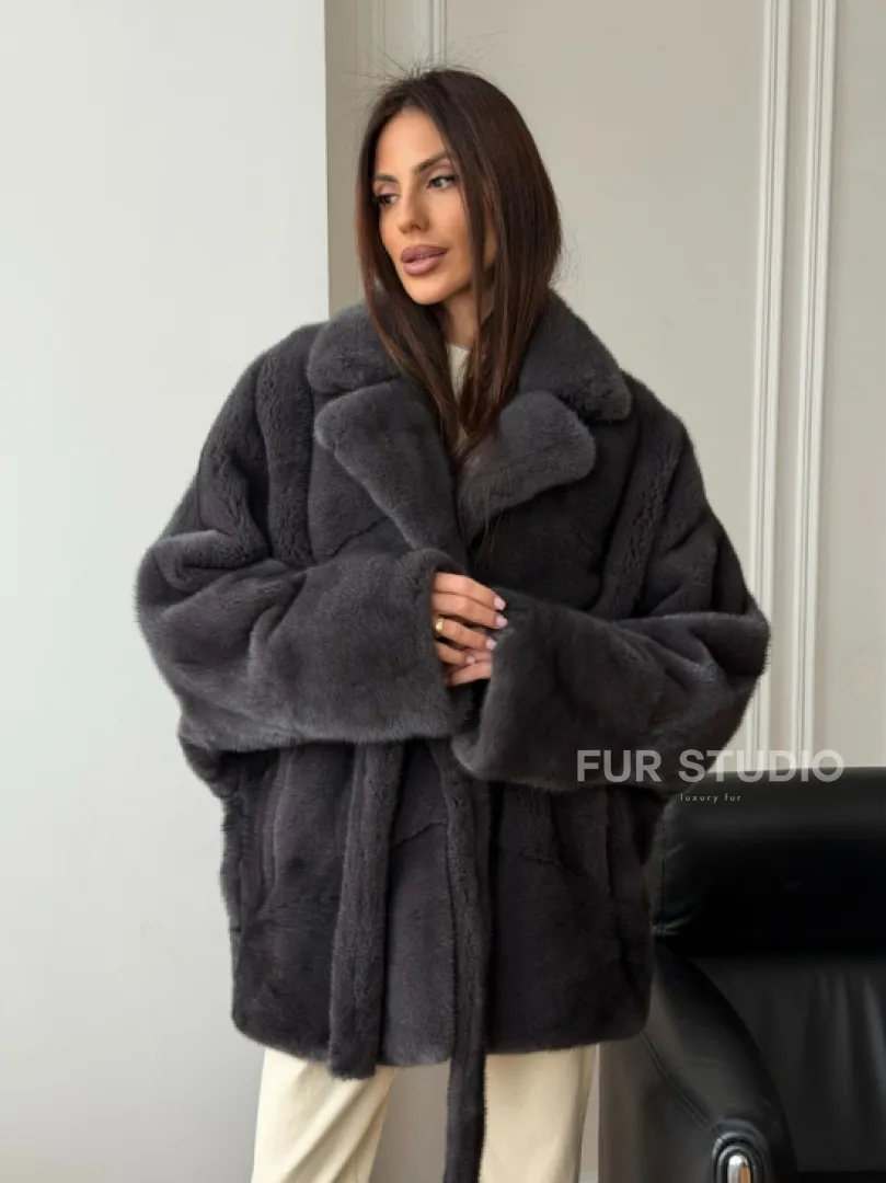 Шуба норковая летучая мышь - графит