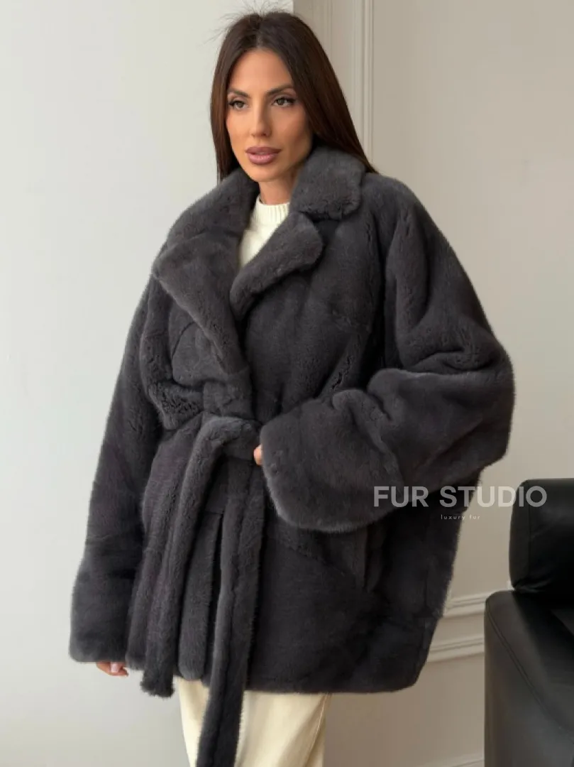 Шуба норковая летучая мышь - графит
