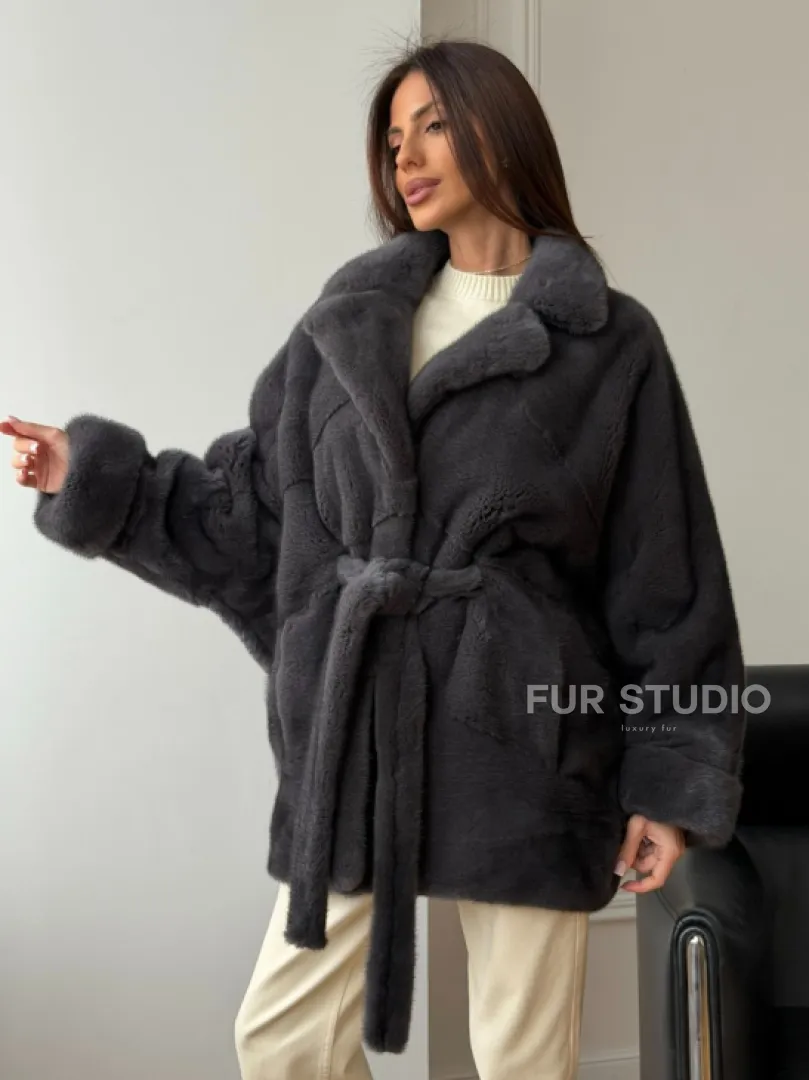 Шуба норковая летучая мышь - графит