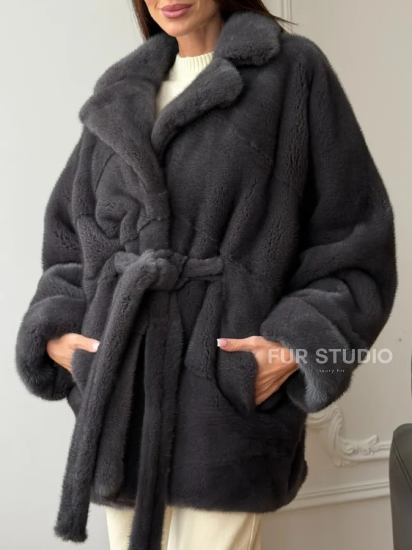 Шуба норковая летучая мышь - графит