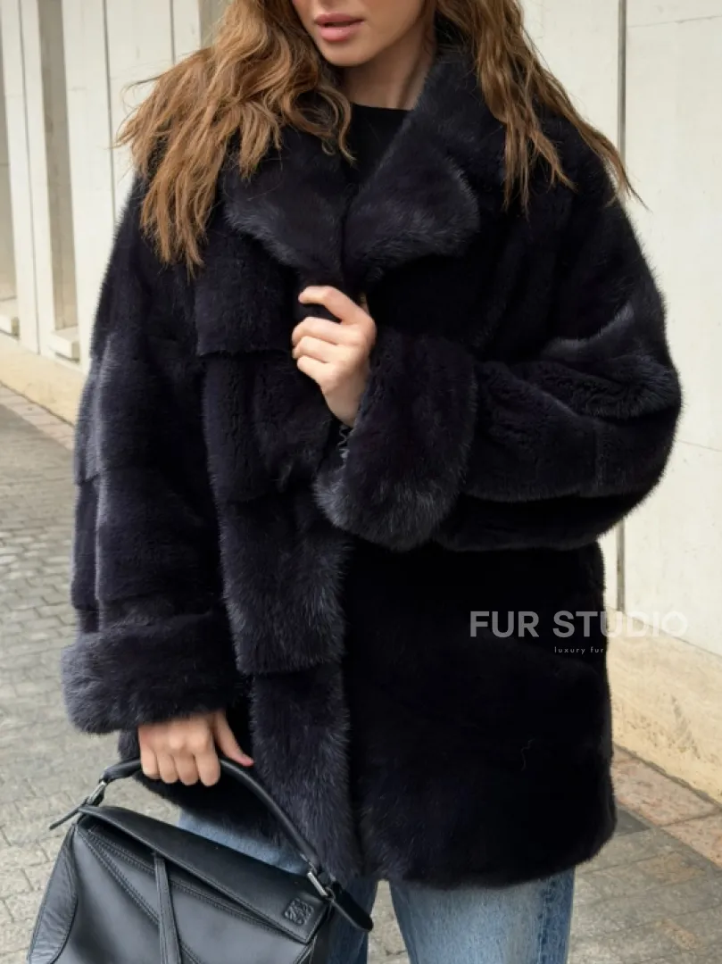 Норковый полушубок - английский воротник