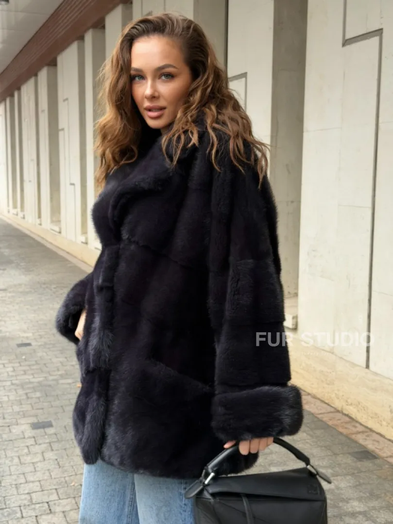 Норковый полушубок - английский воротник