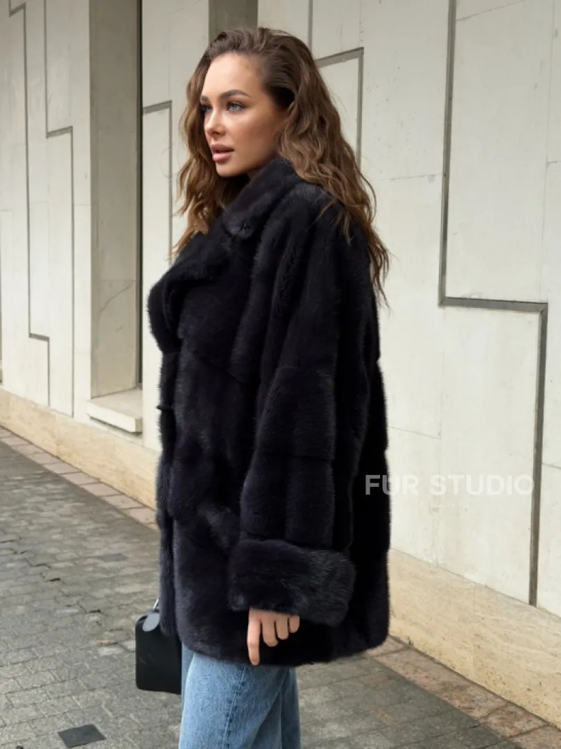 Норковый полушубок - английский воротник