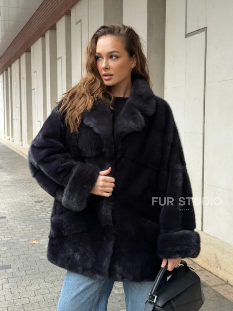 Норковый полушубок - английский воротник