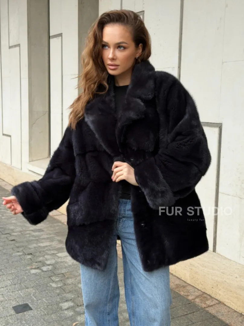 Норковый полушубок - английский воротник