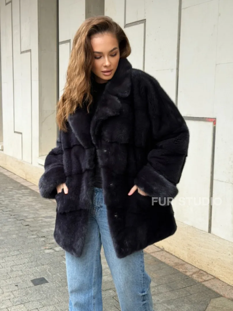 Норковый полушубок - английский воротник