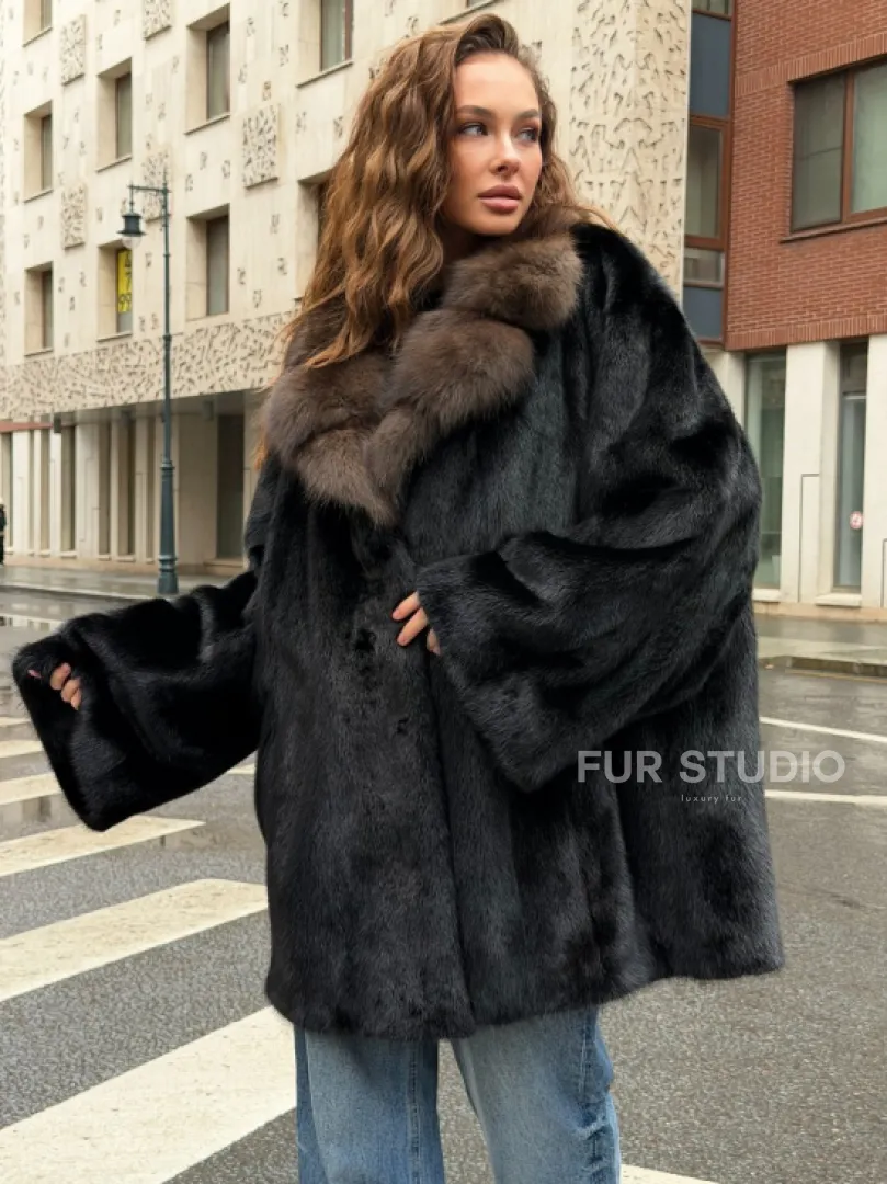 Норковая шуба - воротник куница