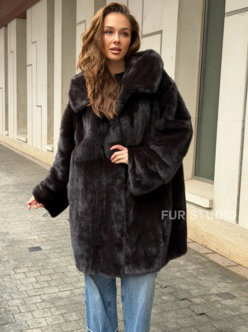 Норковая шуба с капюшоном