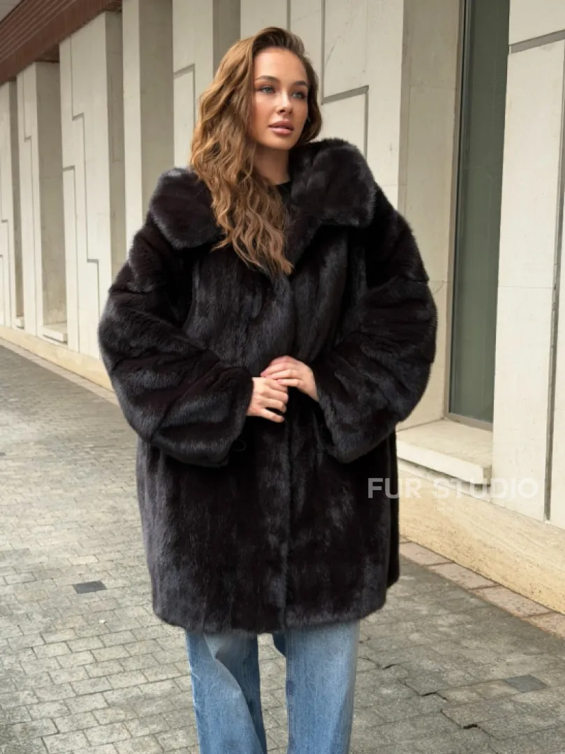Норковая шуба с капюшоном