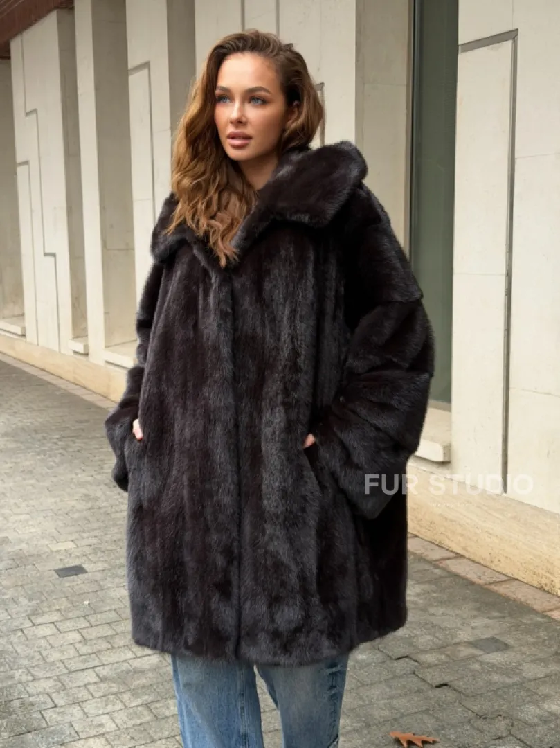 Норковая шуба с капюшоном