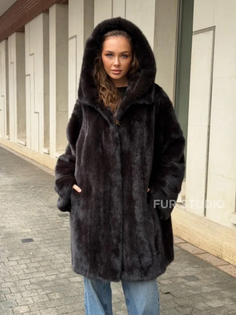 Норковая шуба с капюшоном