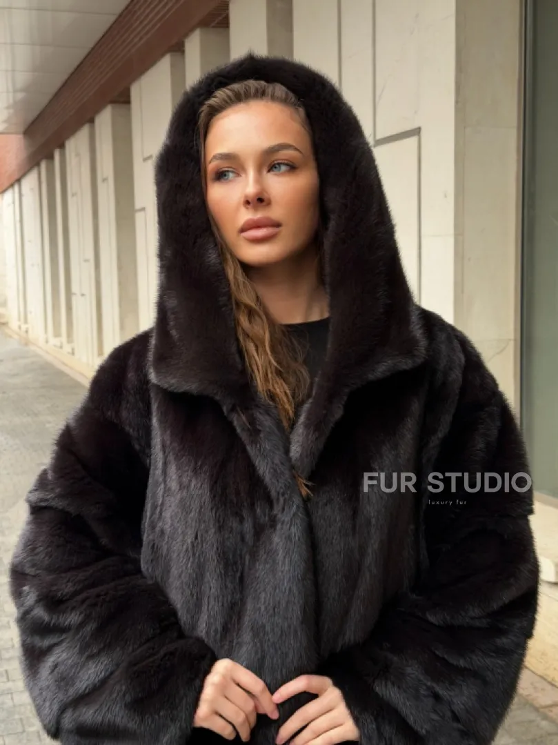Норковая шуба с капюшоном