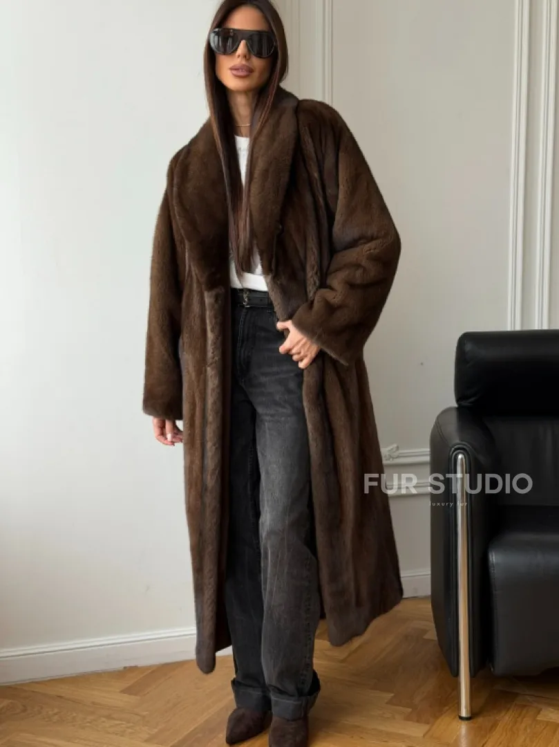 Норковое пальто - воротник шаль