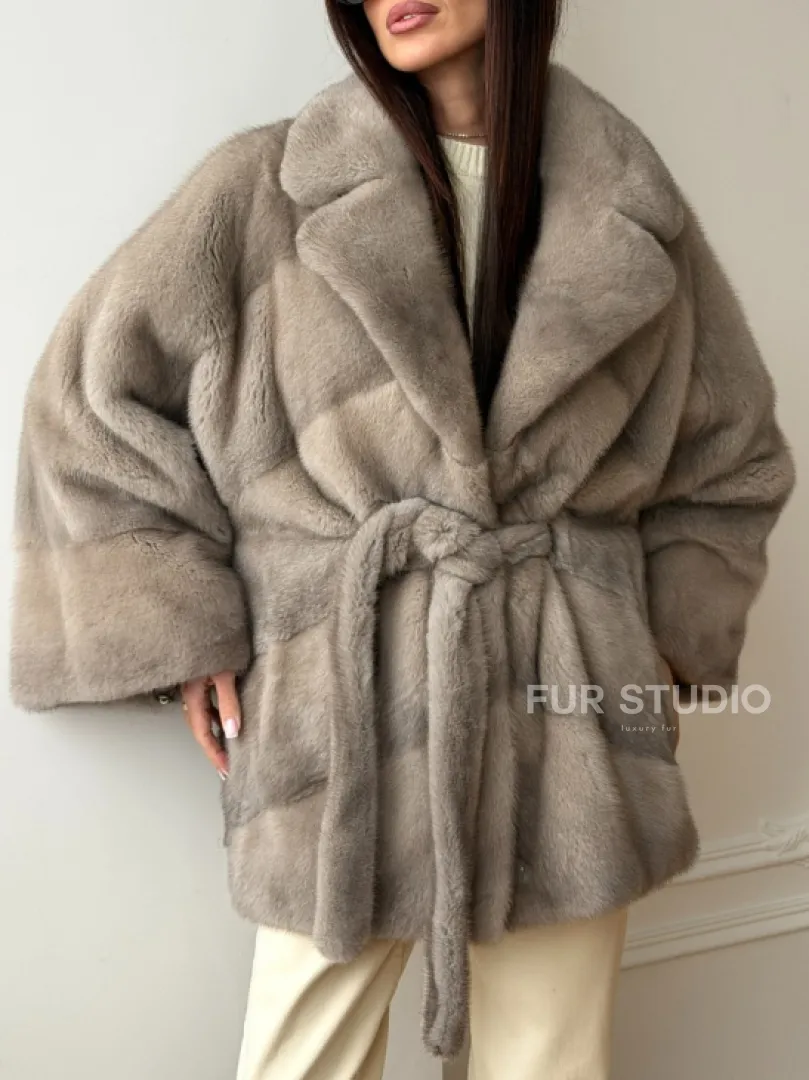 Норковый полушубок в натуральном цвете Silver